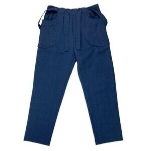 Fab'rik Plaid Tie Waist Paperbag Dress Casual Pants Womens M Navy Preppy Modern